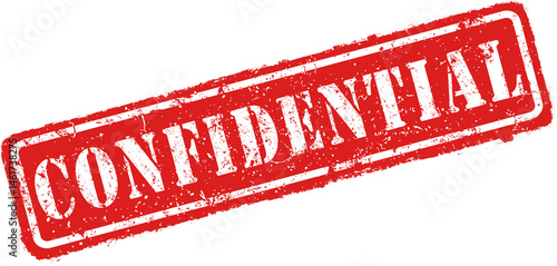 Confidential grunge rubber stamp with white stroke. Vintage Red Distressed Effect - Misprinted or eroded tag. Red background. High resolution.