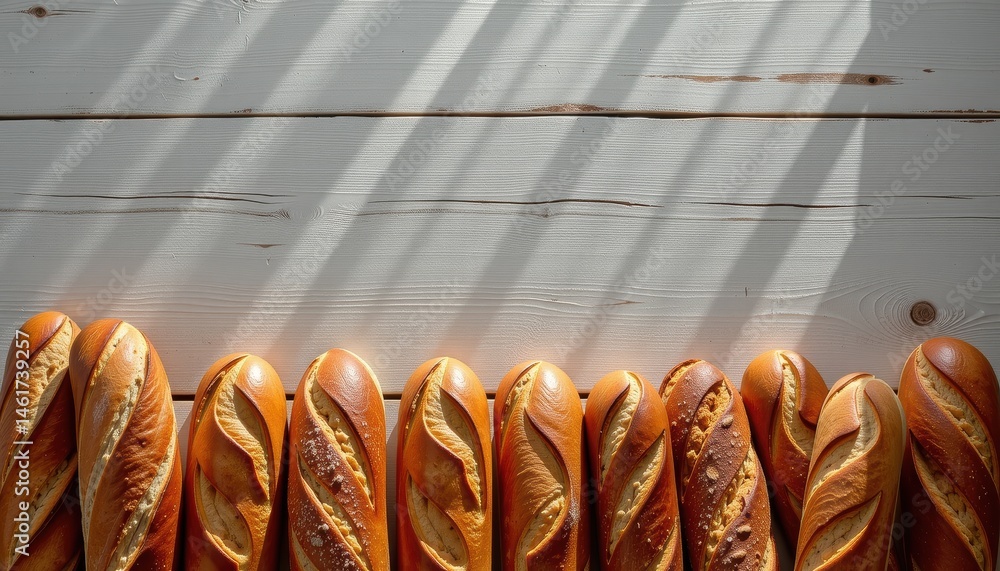 Freshly Baked Golden Bread Loaves With Twisted Design on Wooden Surface with Natural Lighting