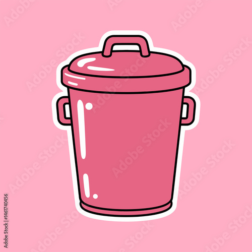Pink Glossy Trash Can Cartoon Illustration