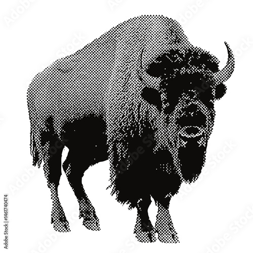 wild west buffalo. western vintage halftone grunge vector design element.