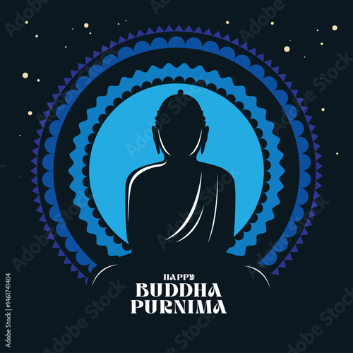 Calm Buddha illustration with soft glowing light.eps