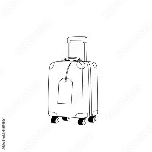 Suitcase with tag on white background