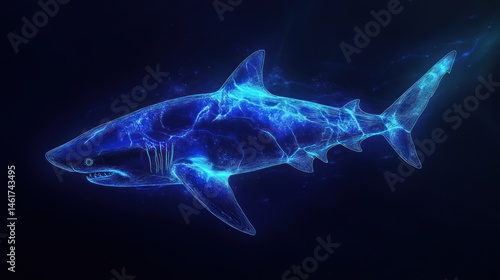 Blue Shark Glowing Against Dark Background