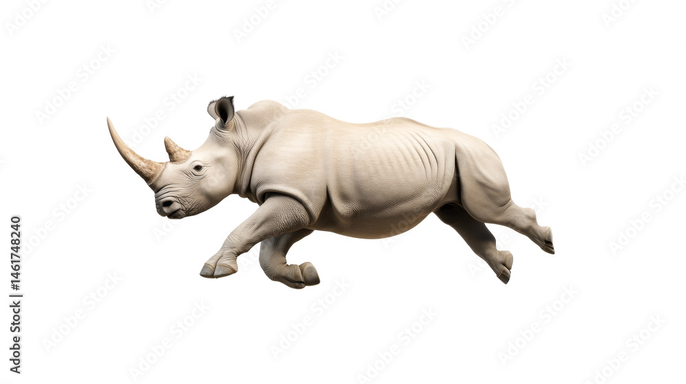 Fototapeta premium Realistic rhinoceros sculpture capturing motion with detailed horn and textured skin