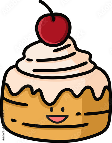 생크림 케이크 빵 표정 캐릭터 라인드로잉(bread character line drawing icon)