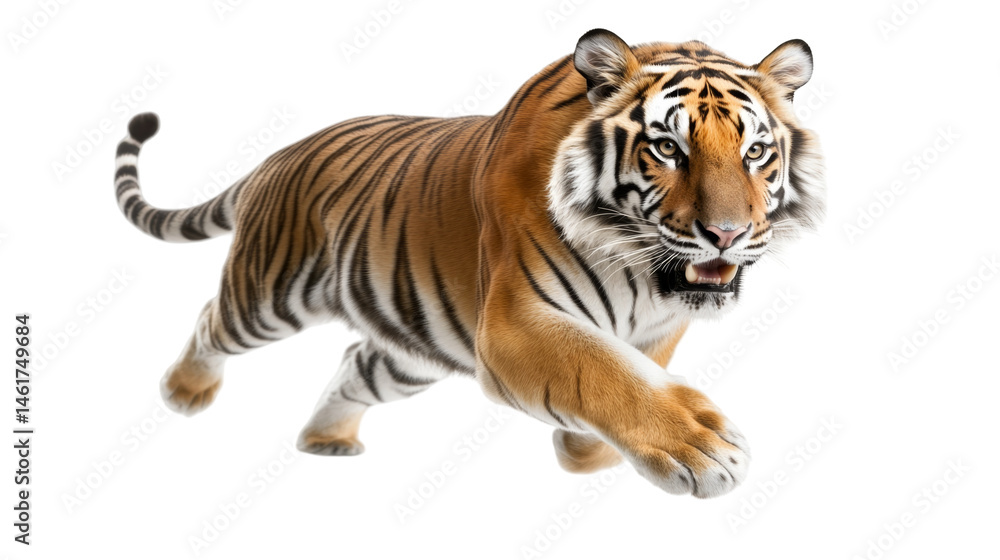 Obraz premium Majestic tiger in powerful motion displaying strength and grace through its striped coat