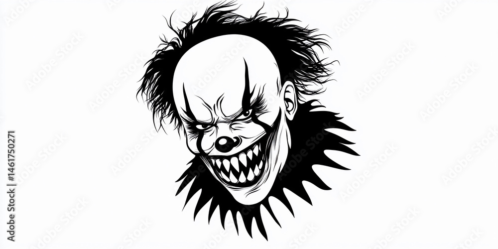 Fototapeta premium Scary clown with menacing expression against white background Generative AI