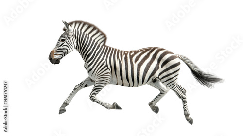 Majestic striped zebra galloping gracefully with strong legs and distinct black white patterns