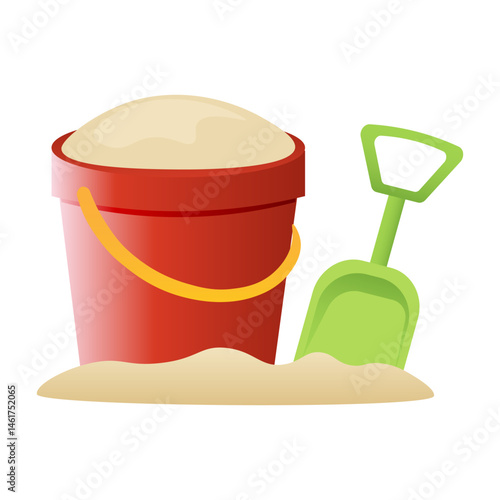 beach bucket with sand and shovel. Summer fun. Vector illustration