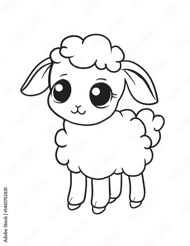 Big-Eyed Baby Sheep – Kawaii Spring Coloring Page Big-Eyed Baby Sheep – Kawaii Spring Coloring Page
