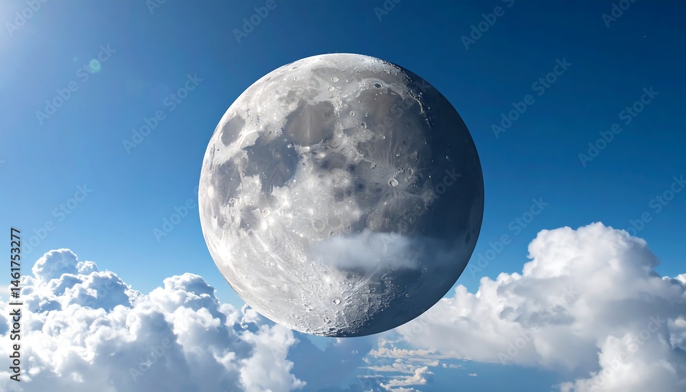 Fototapeta premium Pixelated Moon Above Clouds in a Blue Sky