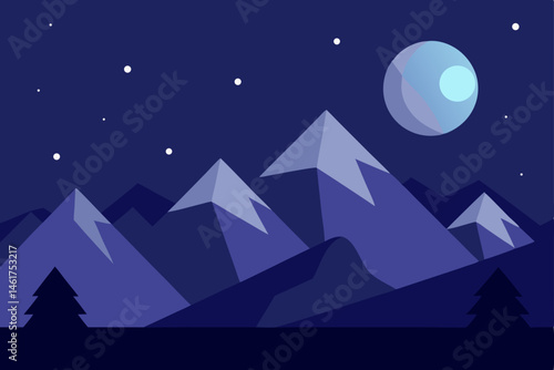 night landscape with moon and stars