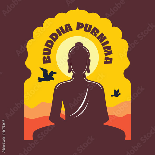 Radiant Buddha Purnima art in gold tones  .eps