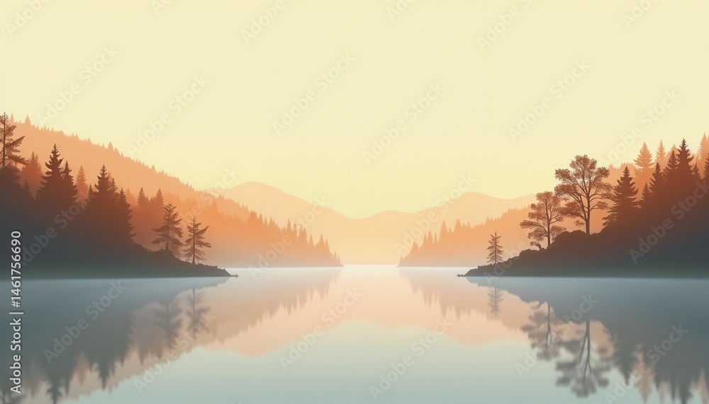Fototapeta premium autumn foggy lake