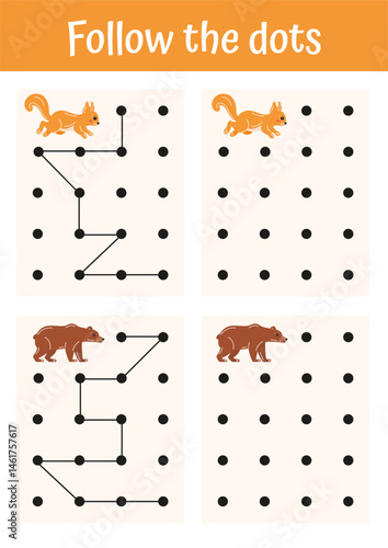 Preschool educational games, learning writing page. Handwriting, dot to dot page, activity for toddlers, kindergarten, homeschooling. Preschool educational game, learning writing page, logical games.
