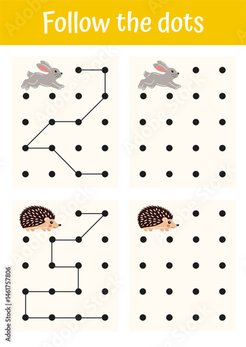Preschool worksheets for kids. Printable tracing, handwriting, dot to dot page, activity for toddlers, kindergarten, homeschooling. Preschool educational game, learning writing page, logical games.
