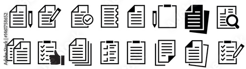 Document Symbol Set. Document vector icons isolated design. Paper document page icon. Edit document symbol, logo illustration. Flat style icons set. Vector illustration