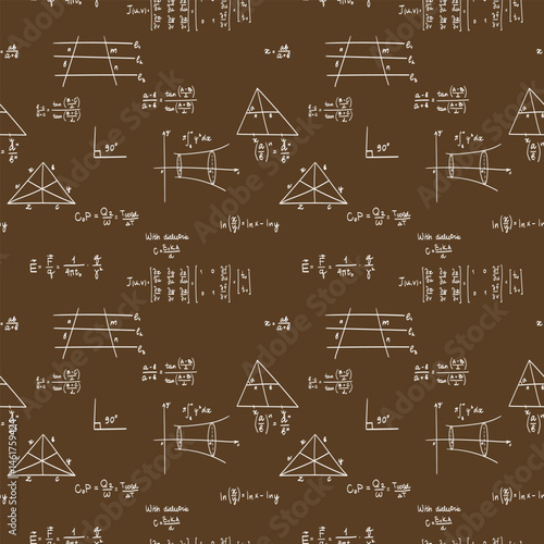 Seamless doodle vector pattern of scientific formulas on a school board