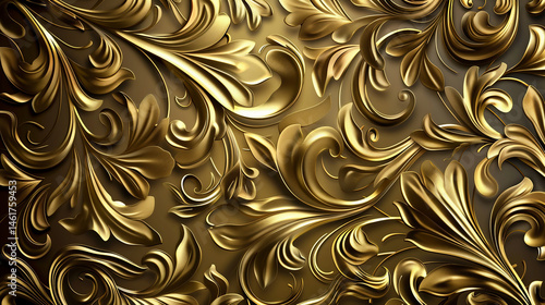 ゴールドの華やかなバロック調装飾パターン背景