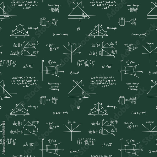 Seamless doodle vector pattern of scientific formulas on a school board