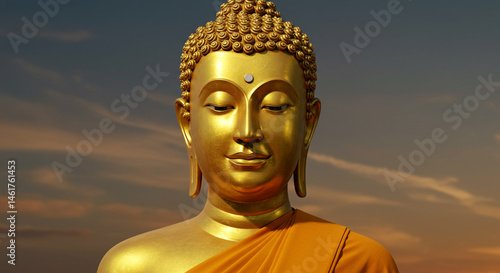 Serene Golden Buddha at Sunset