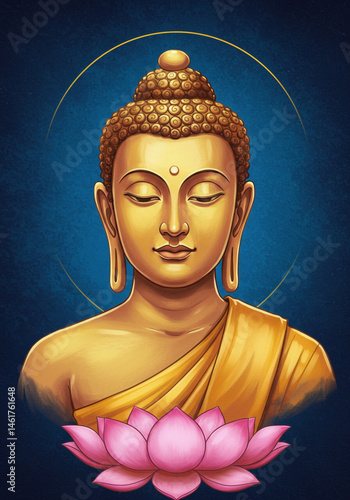 Serene Golden Buddha with L...