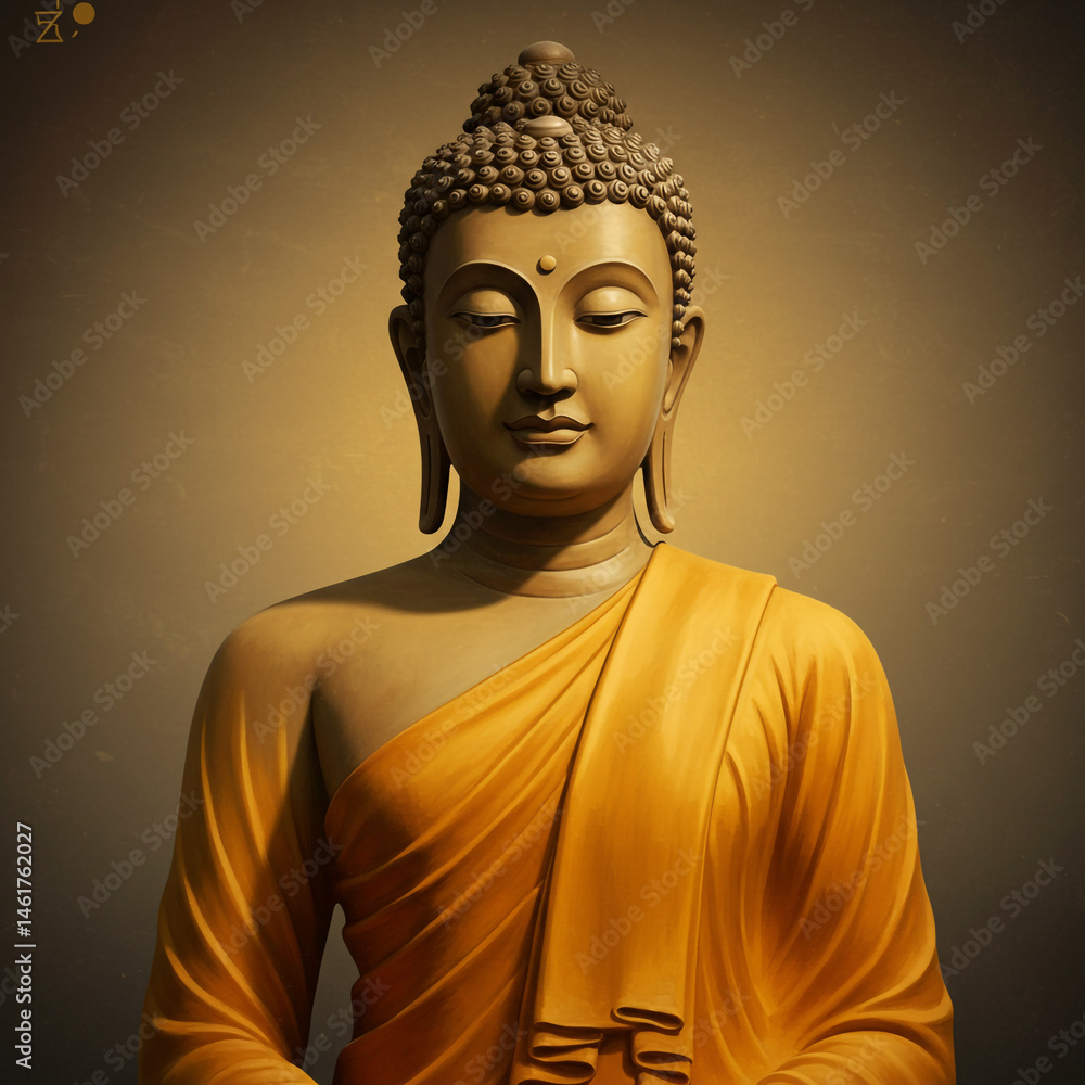 Serene Golden Buddha Statue, Peaceful Meditation
