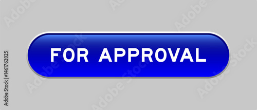 Blue color capsule shape button with word for approval on gray background