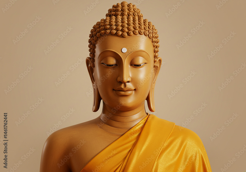 Serene Buddha Statue, Golden Robe, Calm