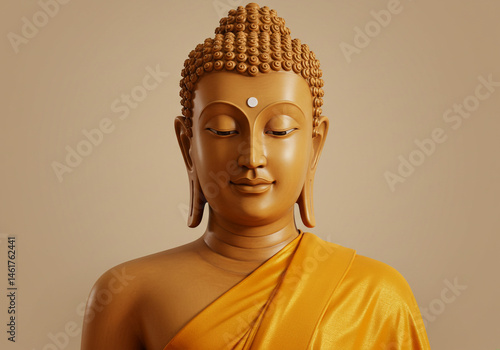 Obraz na płótnie Serene Buddha Statue, Golden Robe, Calm w salonie