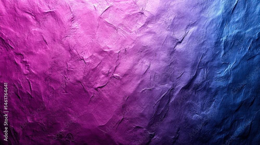 Obraz premium Textured surface with vibrant color gradient. A highly detailed, abstract pattern with a rough, sculpted appearance, transitioning from deep purple to vibrant blue