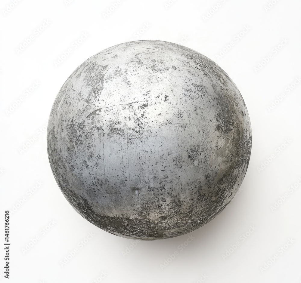 A weathered, metallic sphere, showing signs of age and wear. Its surface has a slightly rough texture A weathered, metallic sphere, showing signs of age and wear. Its surface has a slightly rough texture