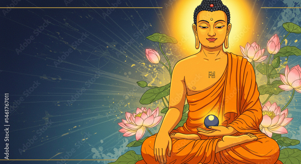 Serene Buddha in Lotus Pose, Spiritual Art