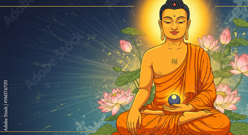 Obraz na płótnie Serene Buddha in Lotus Pose, Spiritual Art w salonie