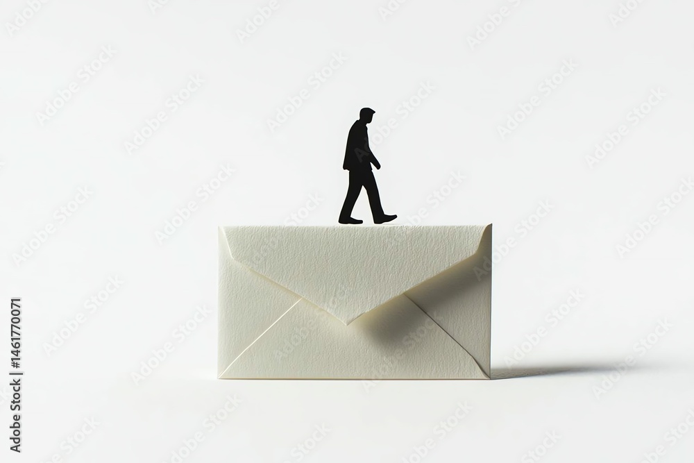 Obraz premium Minimalist Walking Figure on Envelope with Shadow