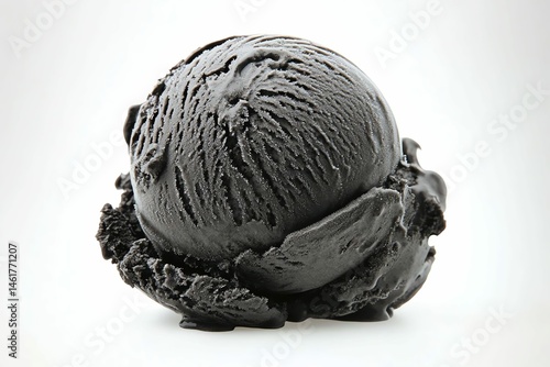 Black Charcoal Ice Cream Scoop on White Surface