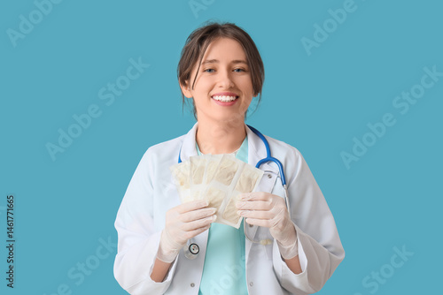 Female doctor with mustard ...
