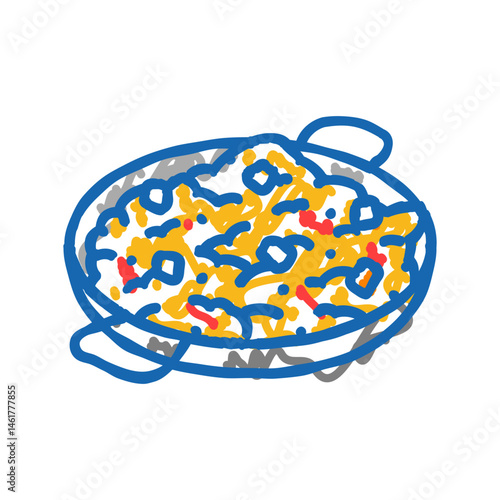 paella dish spanish cuisine icon doodle illustration