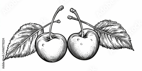 Wallpaper Mural Two cherries in tattoo-flash bold line style, no background Torontodigital.ca