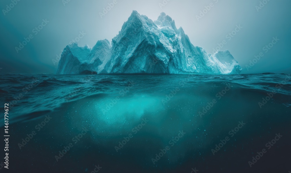 custom made wallpaper toronto digitalMassive iceberg floats on dark water, split view.  Ice mountain rising above dark water, underwater view visible beneath