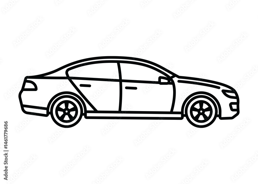 A passenger car. A contour icon. A design element. A passenger car. A contour icon. A design element.