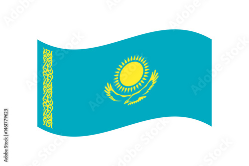 Flag of Kazakhstan. Kazakhstan wavy flag digital vector illustration. Fluttering flag.