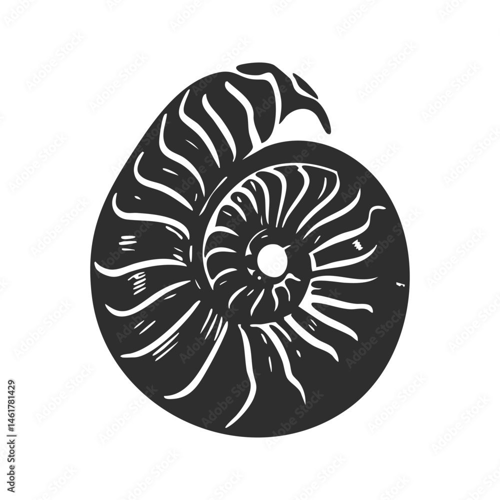 Ammonite Fossil Shell Silhouette Illustration. Nautical And Geological Symbolism Isolated Vector Illustration Ammonite Fossil Shell Silhouette Illustration. Nautical And Geological Symbolism Isolated Vector Illustration