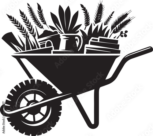 wheelbarrow silhouette vector