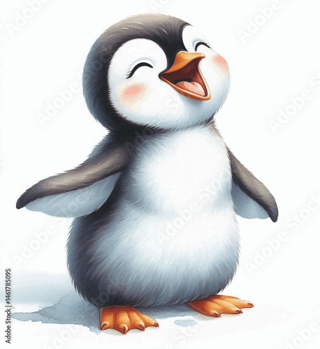 Joyful Splash penguin laughing happily isolated watercolor vector illustration svg