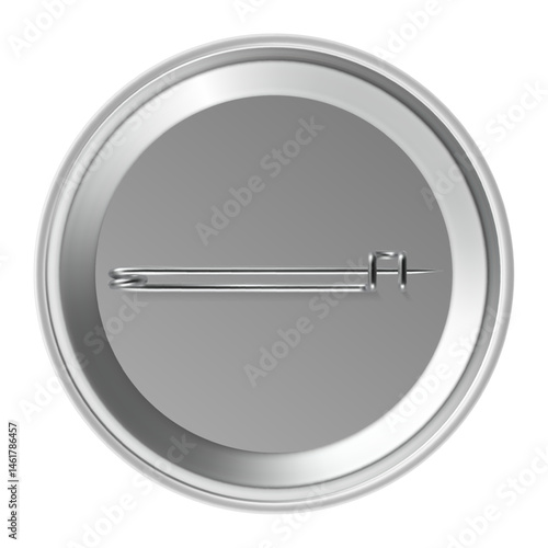 Back side of a round badge revealing a pin and metal structure, highlighting a simple yet effective fastening mechanism designed for secure attachment to clothing or accessories