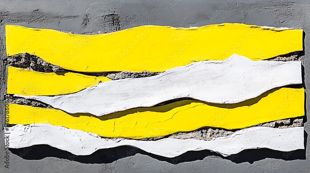 Obraz premium Contemporary art installation, yellow and white layers on concrete wall surface