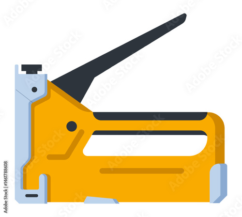 Staple gun featuring a black handle and vibrant yellow body, isolated on a clean white background, ideal for construction, carpentry, and various DIY projects