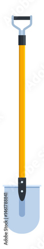 Gardening shovel featuring a bright yellow handle and comfortable d grip, isolated on a clean white background, representing essential tools for landscaping and outdoor work