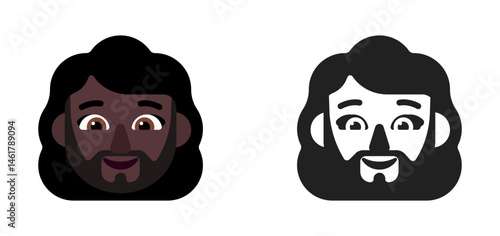 Person with Beard Emoji (Long Dark Hair, Dark Skin Tone)
